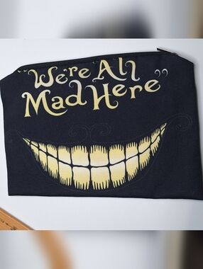 Cheshire cat WE are all mad here cosmetic bag